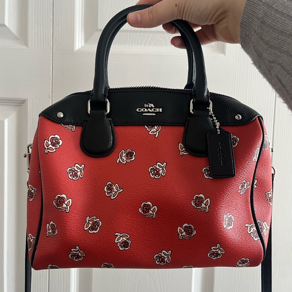 COACH Red & Black Floral Print Satchel